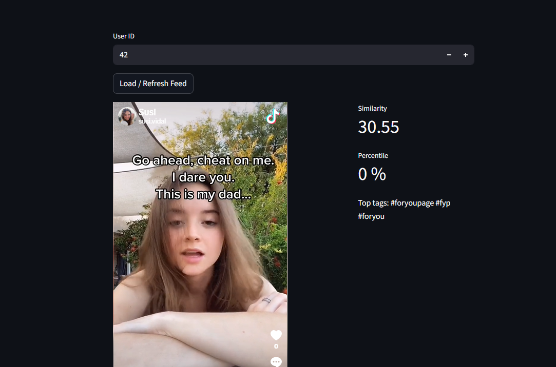 TikTok Mini-Recommender demo